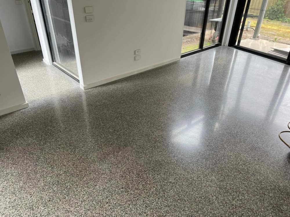 Finished polished concrete floor in a Bendigo home showing an even aggregate exposure